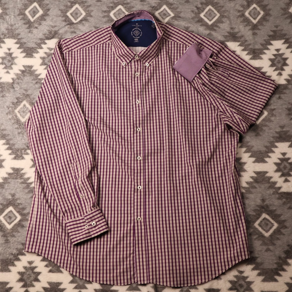 Con.Struct Slim Fit Purple Gingham Shirt XXL Moisture Wicking 4-Way Stretch